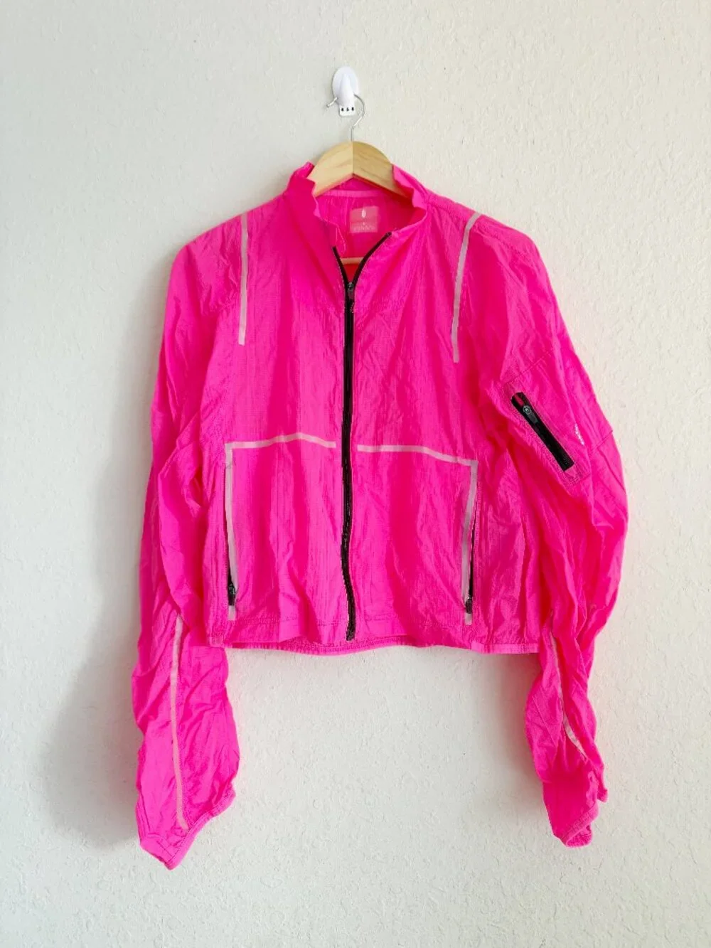 Free People Movement Neon Pink Reflective Cropped Windbreaker Jacket Small